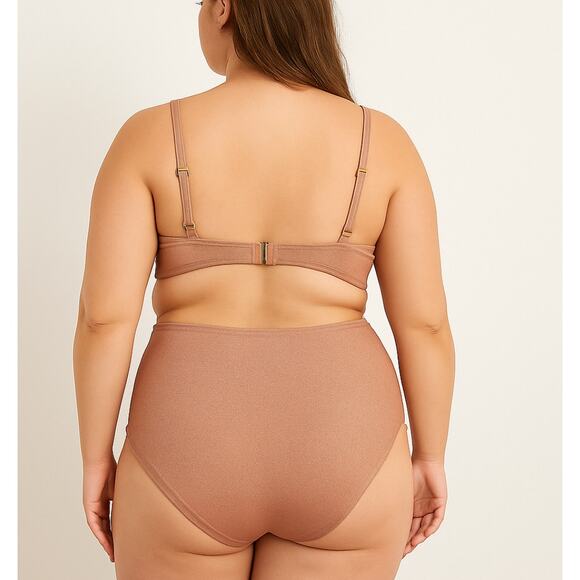 Kona Sol High-Waist Bikini Set XL Shimmery Rose Gold Two-Piece Swimwear - Picture 3 of 8